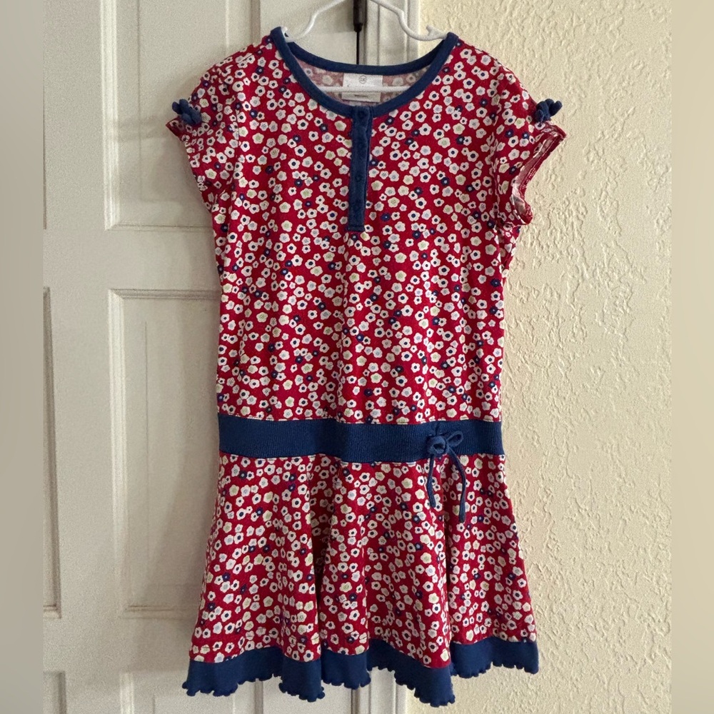 Hanna Andersson Cotton Dress 4 Girls 130 Red White Blue Patriotic Floral July 4